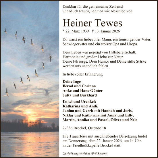 Traueranzeige von Heiner Tewes von SYKR