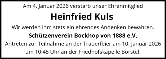 Traueranzeige von Heinfried Kuls von SYKS