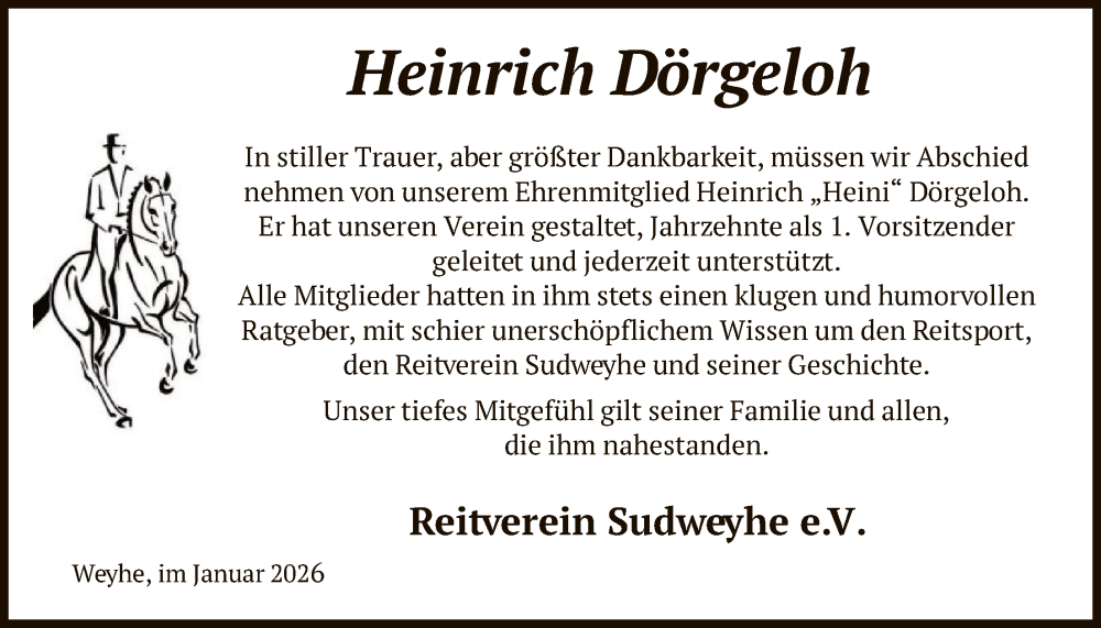  Traueranzeige für Heinrich Dörgeloh vom 24.01.2026 aus SYKS