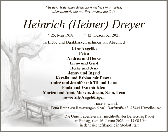 Traueranzeige von Heinrich Dreyer von SYKS