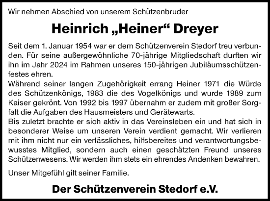 Traueranzeige von Heinrich Dreyer von SYKS