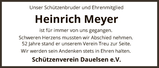 Traueranzeige von Heinrich Meyer von SYKS