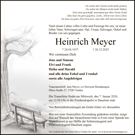 Traueranzeige von Heinrich Meyer von SYKS
