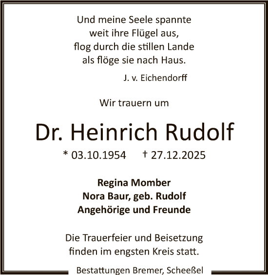 Traueranzeige von Heinrich Rudolf von SYKR