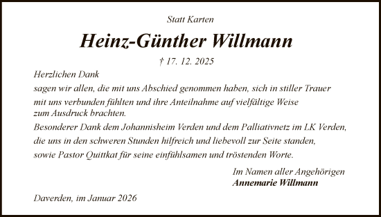 Traueranzeige von Heinz-Günther Willmann von SYKS