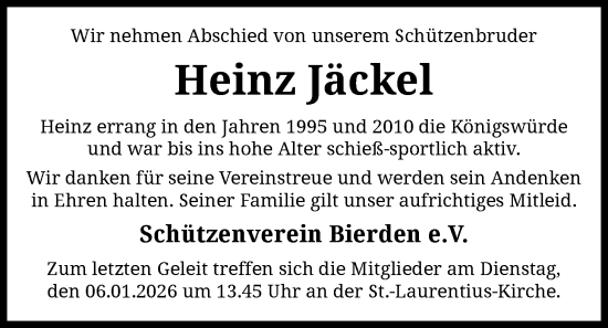 Traueranzeige von Heinz Jäckel von SYKS