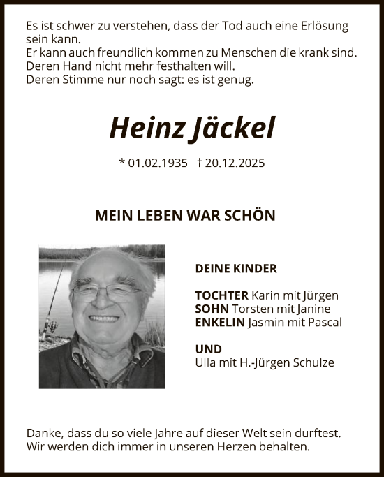 Traueranzeige von Heinz Jäckel von SYKS