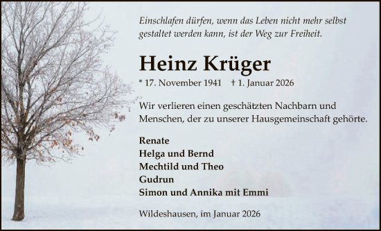 Traueranzeige von Heinz Krüger von SYWZ