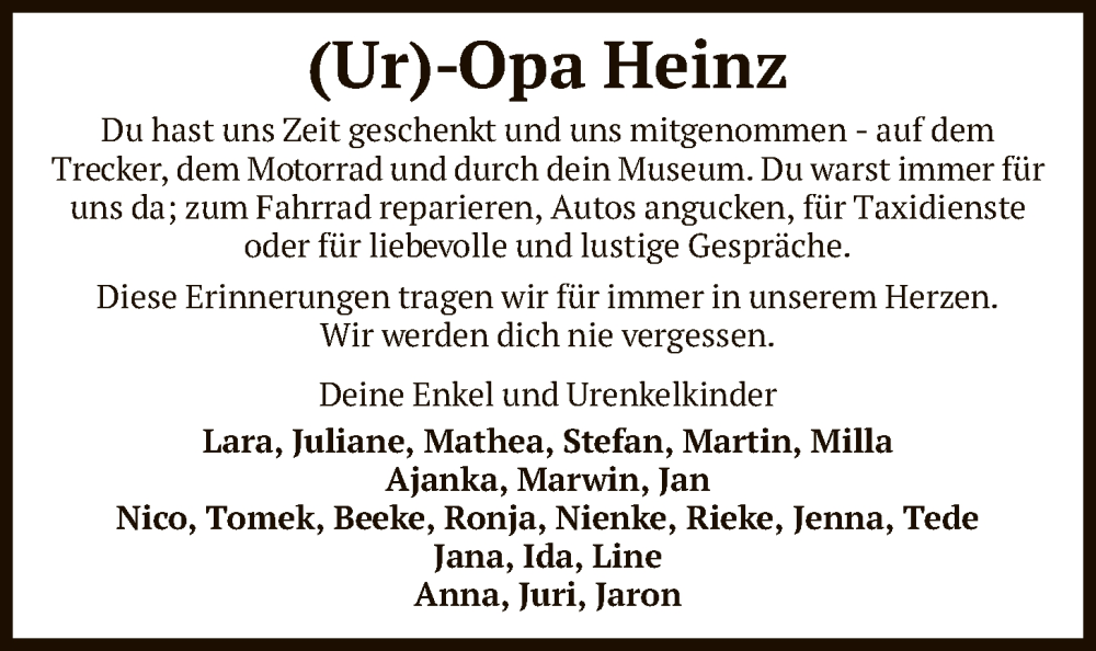  Traueranzeige für Heinz Wellbrock vom 24.01.2026 aus SYKR