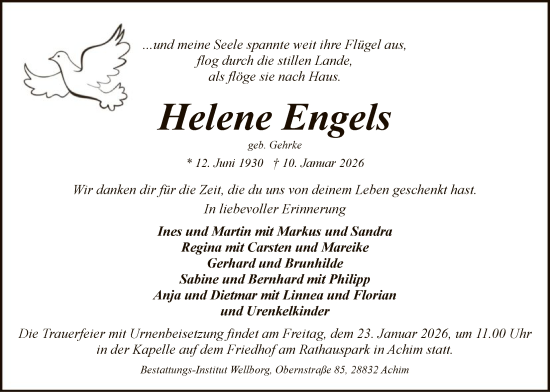 Traueranzeige von Helene Engels von SYKS