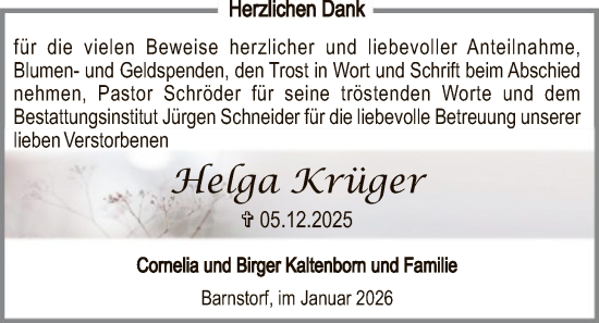 Traueranzeige von Helga Krüger von SYKS