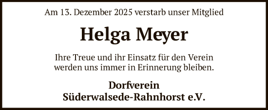 Traueranzeige von Helga Meyer von SYKR