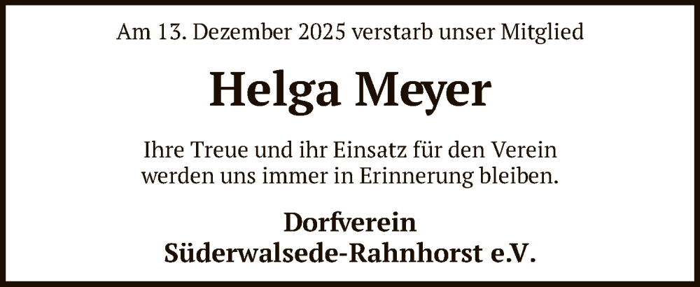  Traueranzeige für Helga Meyer vom 10.01.2026 aus SYKR