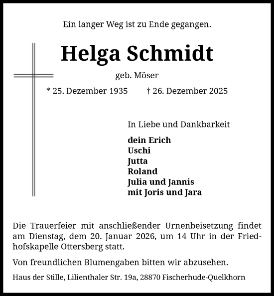 Traueranzeige von Helga Schmidt von SYKS
