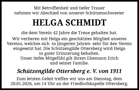 Traueranzeige von Helga Schmidt von SYKS