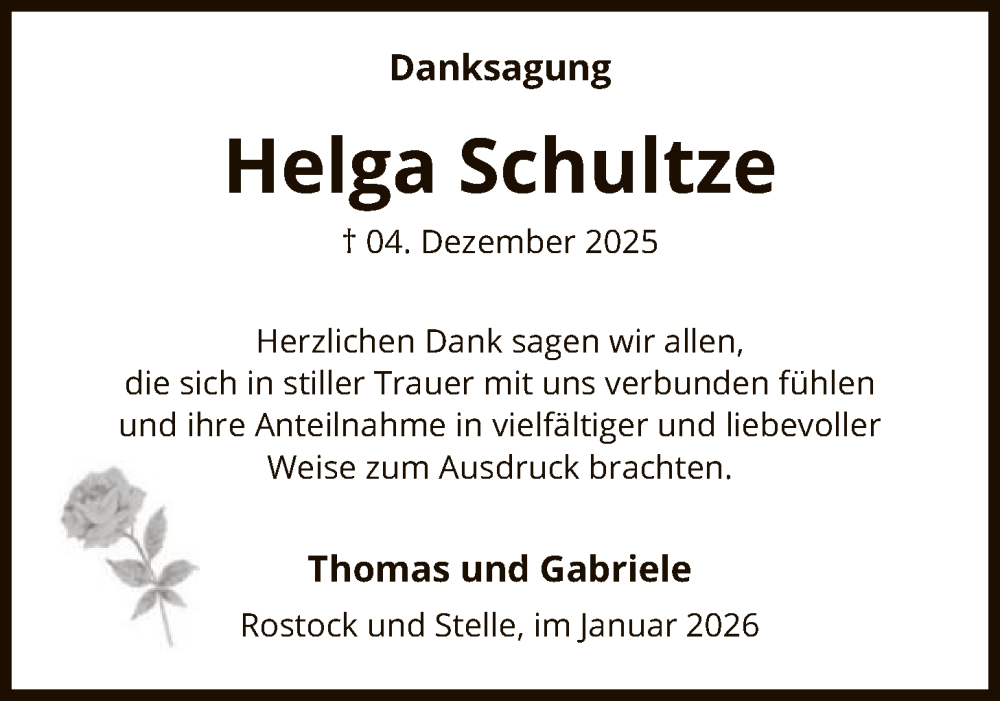  Traueranzeige für Helga Schultze vom 17.01.2026 aus SYKS