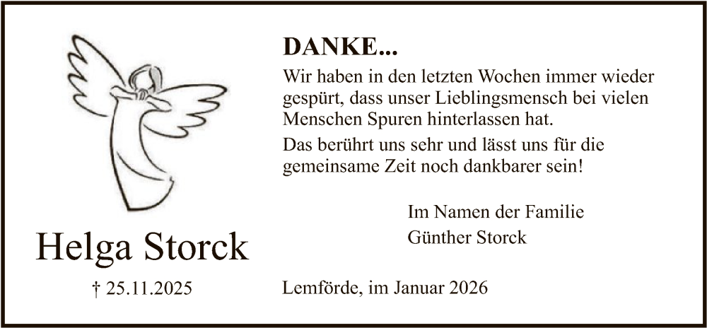  Traueranzeige für Helga Storck vom 24.01.2026 aus SYKS