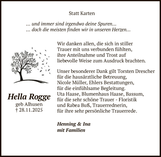 Traueranzeige von Hella Rogge von SYKS