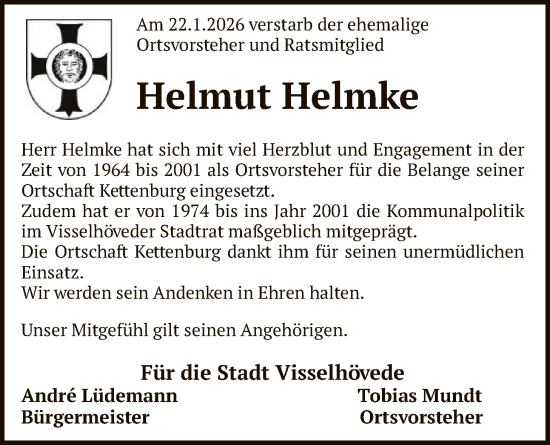 Traueranzeige von Helmut Helmke von SYKR