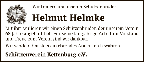 Traueranzeige von Helmut Helmke von SYKR