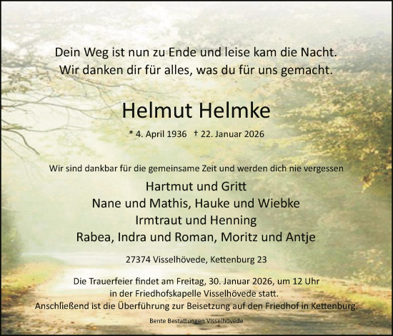 Traueranzeige von Helmut Helmke von SYKR