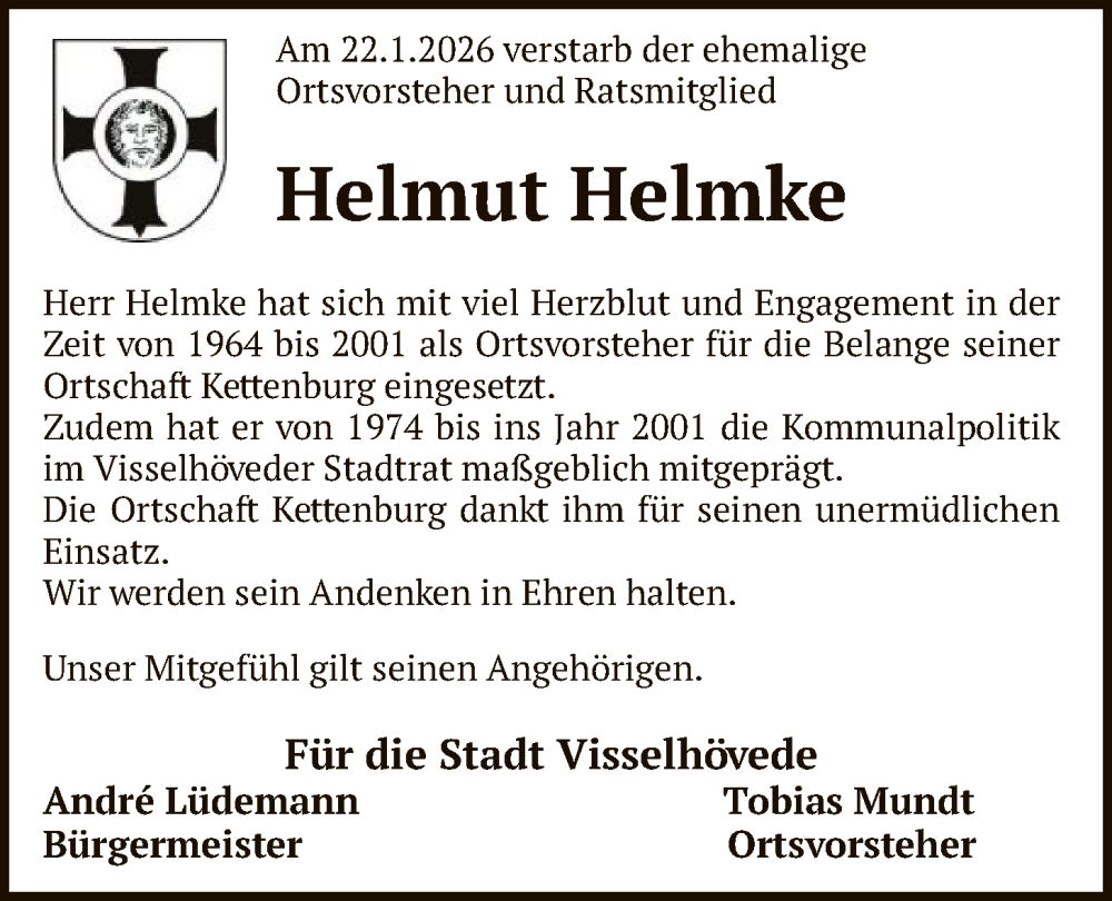 Traueranzeige für Helmut Helmke vom 27.01.2026 aus SYKR