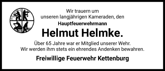 Traueranzeige von Helmut Helmke von SYKR