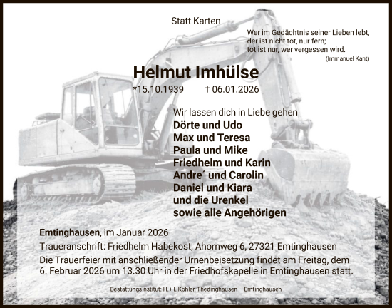 Traueranzeige von Helmut Imhülse von SYKSSYKS