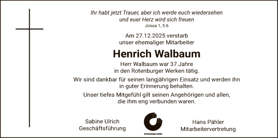 Traueranzeige von Henrich Walbaum von SYKR
