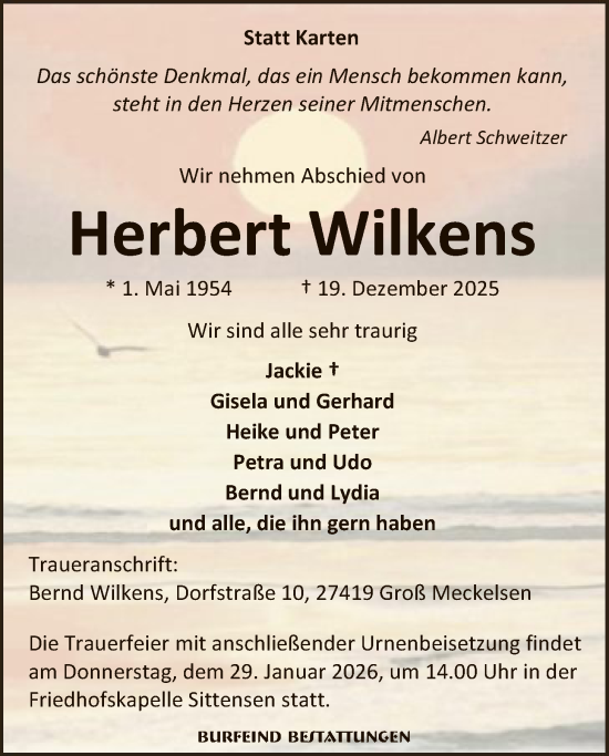 Traueranzeige von Herbert Wilkens von SYKR