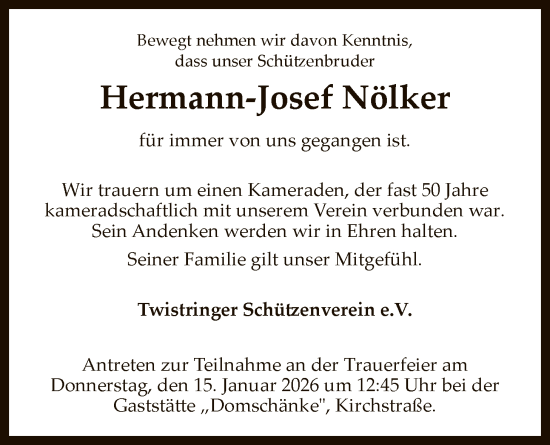 Traueranzeige von Hermann-Josef Nölker von SYKS