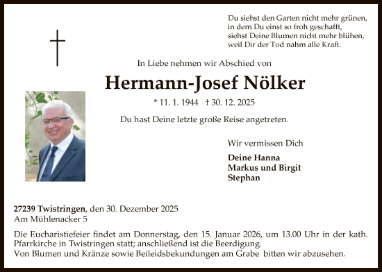 Traueranzeige von Hermann-Josef Nölker von SYKS