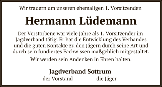Traueranzeige von Hermann Lüdemann von SYKR