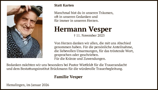 Traueranzeige von Hermann Vesper von SYKR