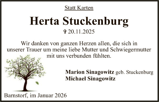 Traueranzeige von Herta Stuckenburg von SYKS
