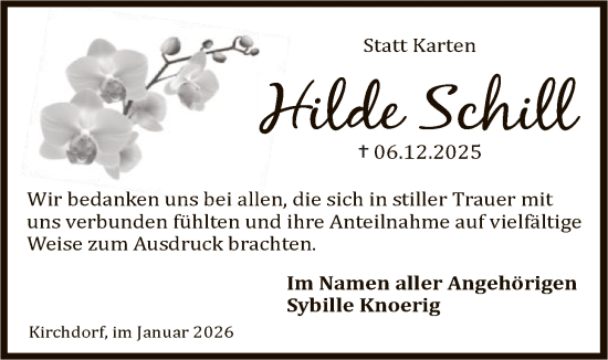 Traueranzeige von Hilde Schill von SYKSSYKS