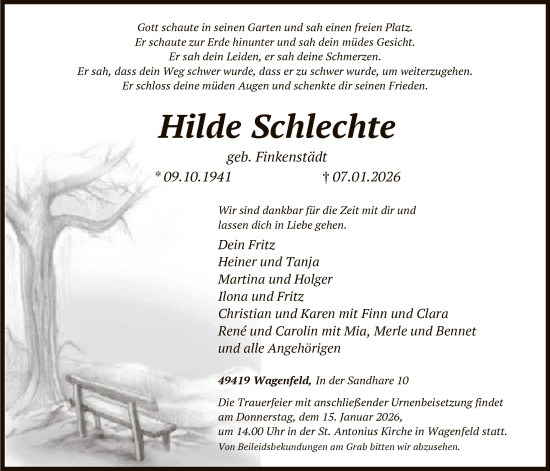 Traueranzeige von Hilde Schlechte von SYKS