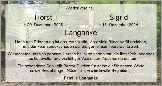 Traueranzeige von Horst Langanke von SYKS