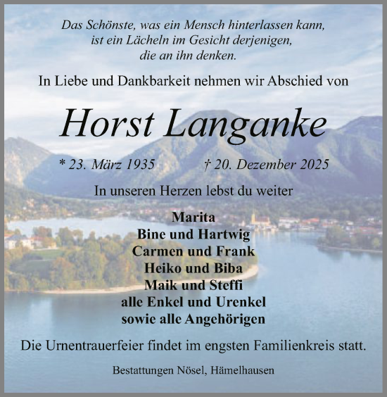 Traueranzeige von Horst Langanke von SYKS