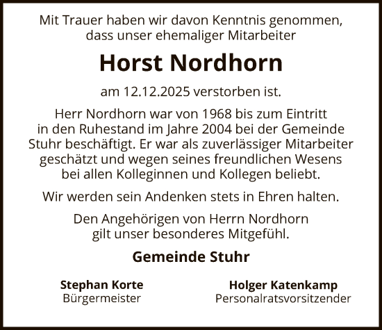 Traueranzeige von Horst Nordhorn von SYKS