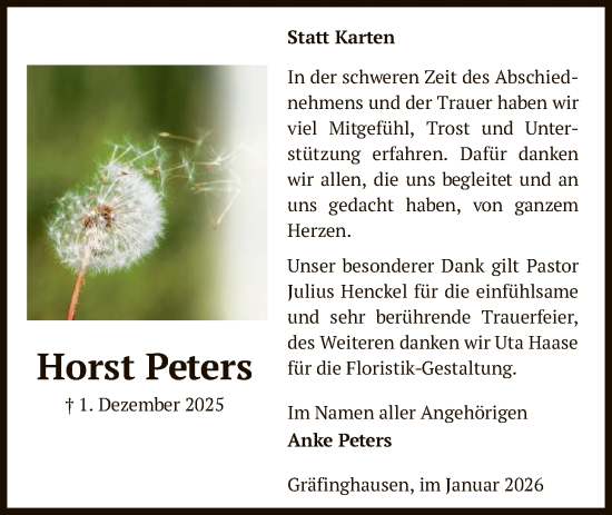 Traueranzeige von Horst Peters von SYKS