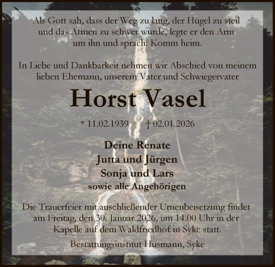 Traueranzeige von Horst Vasel von SYKS
