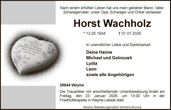Traueranzeige von Horst Wachholz von SYKS