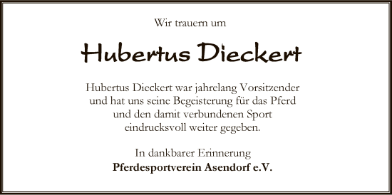 Traueranzeige von Hubertus Dieckert von SYKS