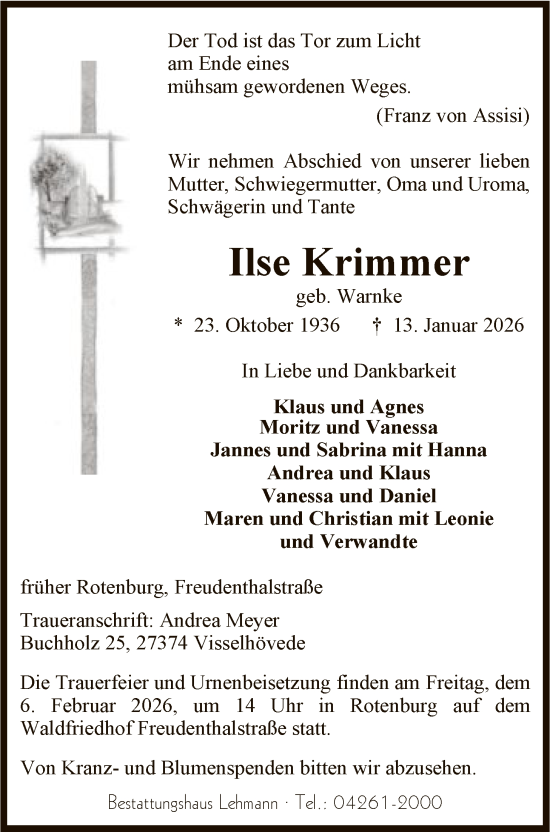Traueranzeige von Ilse Krimmer von SYKR