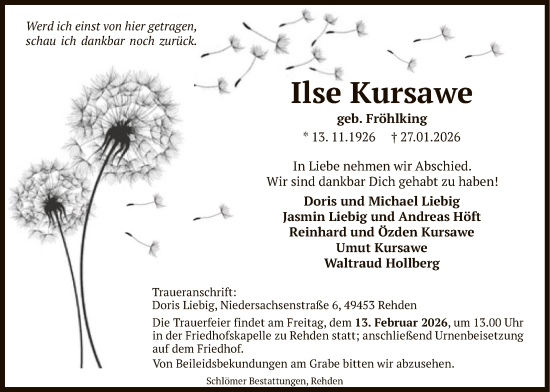 Traueranzeige von Ilse Kursawe von SYKS