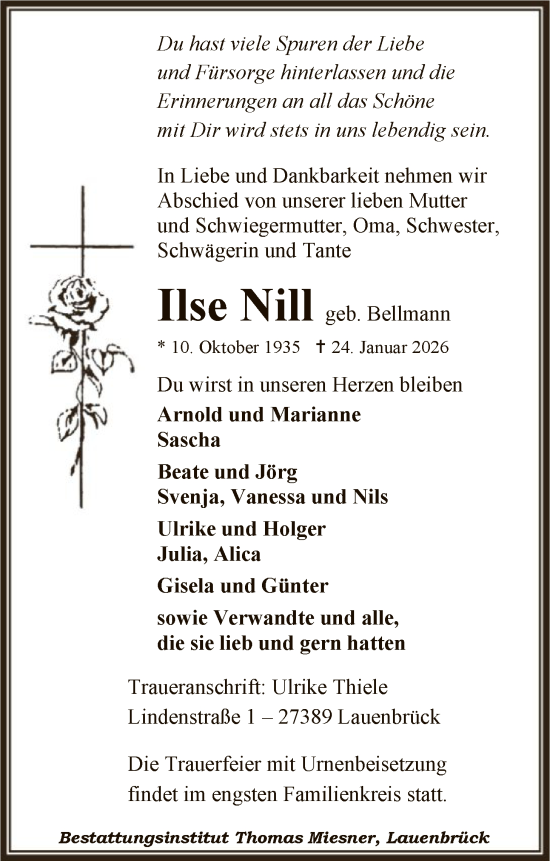 Traueranzeige von Ilse Nill von SYKR