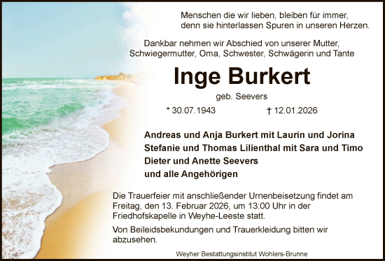 Traueranzeige von Inge Burkert von SYKS