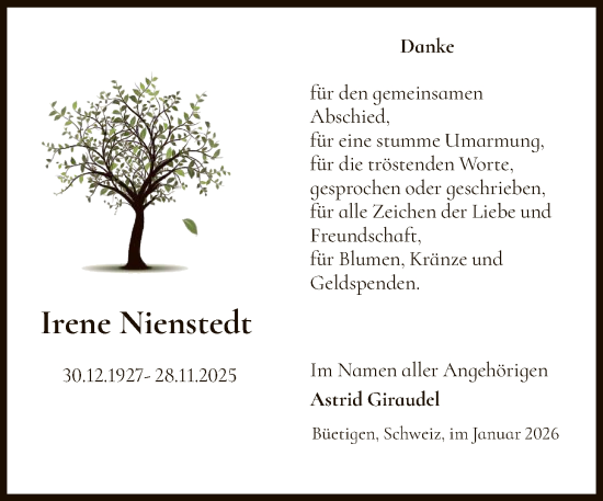 Traueranzeige von Irene Nienstedt von SYKS