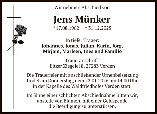 Traueranzeige von Jens Münker von SYKS